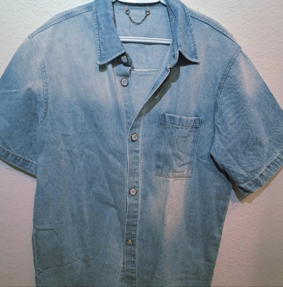 Vintage Louis Vuitton Short Sleeve Denim Jeans Mens Shirt XL
